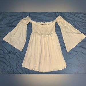 Off-Shoulder Boho Fairycore Ethereal Cottagecore Flowy Cream Blouse Bell Sleeves